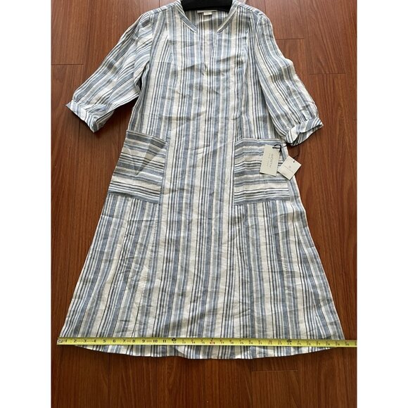 W by WORTH WOMENS Full length Blue White Striped Linen TUNIC V-NECK Size M - Picture 10 of 10